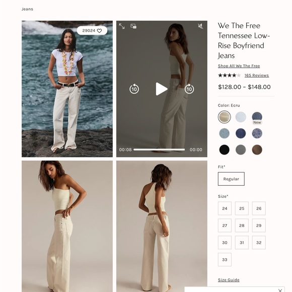 Free People We The Free Tennessee Low-Rise Boyfriend Jeans Size 30 Ecru - Picture 6 of 16